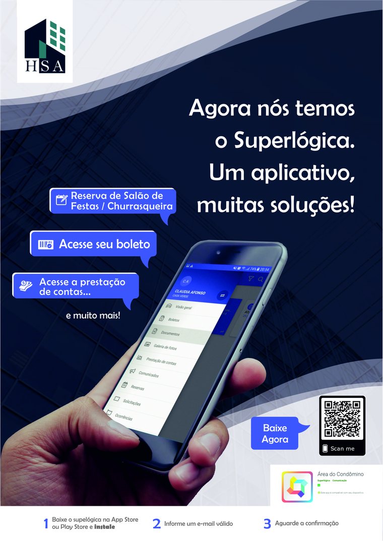 Aplicativo HSA / Superlógica: reserva de salão de festas, boletos e prestação de contas direto pelo celular
